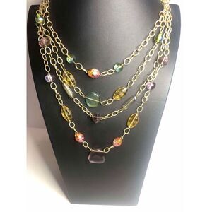 815  Lainie Kazon Goldtone layered necklace  glass bead necklace 17" - 19" long